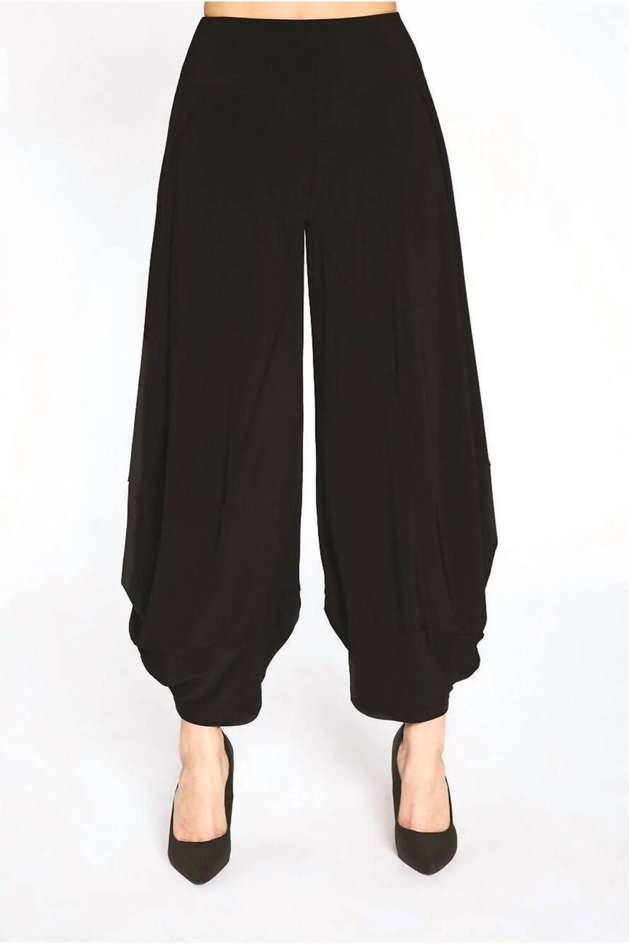 Sympli Women’s Black Solid Wide Leg Harem Style Lantern Pants Regular Size 8